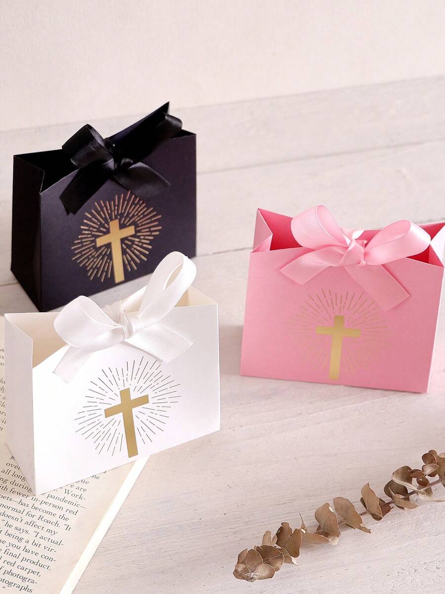 10pcs Christian Baptism Candy Boxes, Wedding Communion Ceremony Favors, Shiny Cross Foil Candy Boxes - Multicolor - View 1