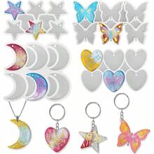 24-Cavity Butterfly Heart Star Moon Pendant Keychain Silicone Molds, Jewelry Resin Casting Mold With Hole - Default - View 1