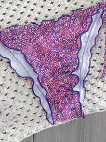 Onefish Women's Pink & Purple Leopard Print Bikini Set, Triangle Strap Sliding Cup Top, Adjustable Tie, Low Waist High Cut Ruffle Bottom, Summer Beach Swimwear - Purple - View 7