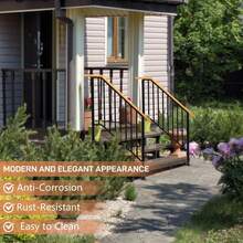 Outdoor Garden Steps Hand Rail Kit Fits 3-4 Step Stair Railing Wood Handrail - B - View 4