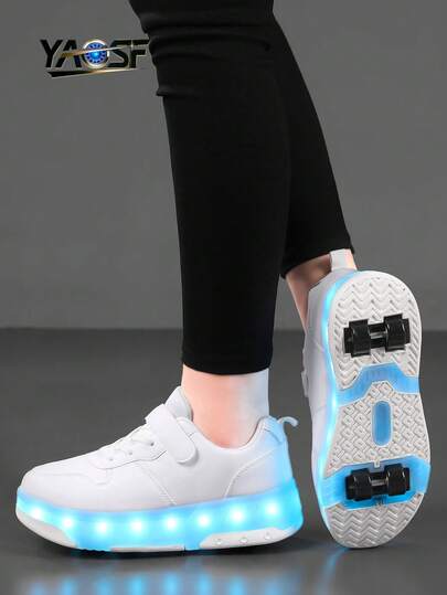 YAOSF Children & Teenage Roller Shoes, Upgraded Version With Enhanced Stability, Detachable 2-In-1 Sports Shoes, Street Cool Roller Skating Shoes, Outdoor Sports Luminous Shoes, Parent-Child Shoes, New Roller Skates, Night Luminous Shoes, Roller Skates With Lights, USB Rechargeable Roller Skate Shoes