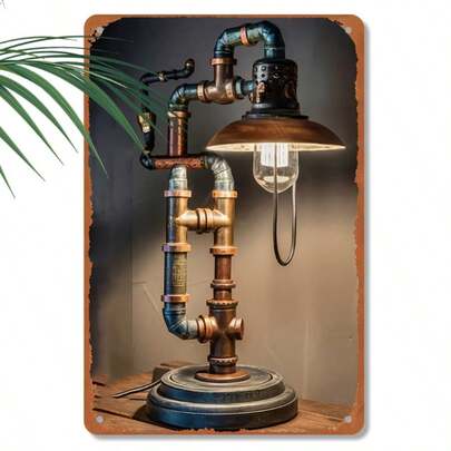 Đèn bàn phong cách Steampunk cổ điển - Tác phẩm nghệ thuật bằng sắt rèn kích thước 8x12" với ống thép, gang, đồng và đồng thau - Hoàn hảo cho trang trí nhà cửa, treo tường, sử dụng đa năng - Lý tưởng cho Ngày Thánh Patrick, Giáng sinh, Lễ Phục sinh, Lễ Tình nhân, Lễ Tạ ơn, đèn bàn lấy cảm hứng từ phong cách này.