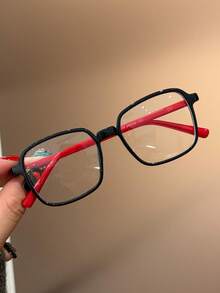 1副儿童彩色可爱方形防蓝光眼镜，适合日常阅读、外出、送礼，透明镜片，休闲百搭，男女皆宜，适用于日常生活、阅读、看电视、玩游戏和使用智能手机，时尚眼镜，拍照道具，日常穿搭配饰 - 無色 - 查看 11