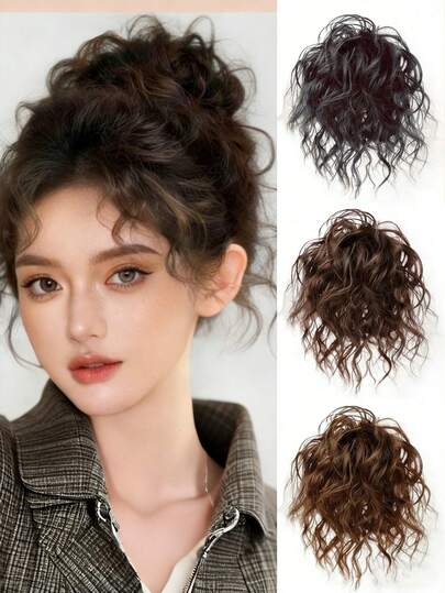 合成卷发发髻接发假发，波浪卷发髻，带橡皮筋，蓬松发片，适合女性日常派对使用
