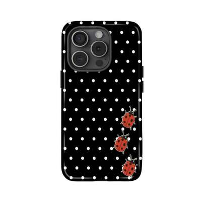 Black & White Polka Dot Phone Case With Red Ladybug, Retro Minimalist Y2K Soft Girl Style, Suitable For IPhone 17 Pro Max, 16e, 15 Pro, 14 Plus, 13, 12, 11 Pro Max