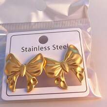 一对甜美时尚的轻盈奢华金色蝴蝶结耳环，适合日常办公佩戴、朋友聚会、度假旅行、音乐节或欢乐派对。 - 金色 - 查看 3