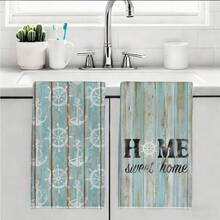 MEMNUN 2 chiếc khăn lau bếp bằng gỗ màu xanh dương và xanh lá cây họa tiết "Nhà là nơi ấm cúng", kích thước 15.75*23.62in (40*60cm), khăn lau bát đĩa bằng sợi microfiber siêu mềm, thấm hút tốt, hoàn hảo cho trang trí phòng tắm và phòng ăn, nấu nướng và làm bánh. - Nhiều màu - Xem 10