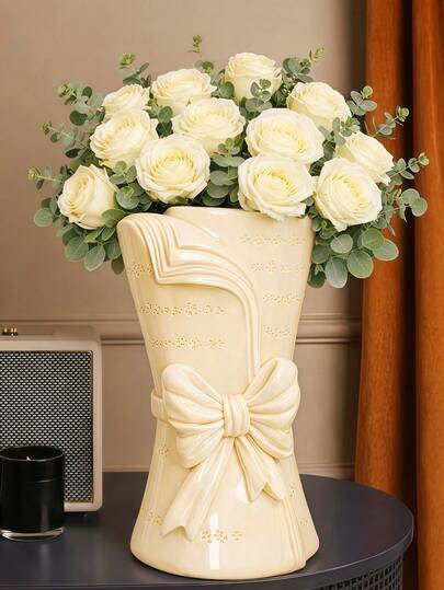 1pc French-Style Creative Bouquet Vase With A Sophisticated Creamy Feel, Perfect For Living Room Flower Arrangements And Home Decor.
