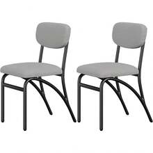 Sillas de comedor modernos Boucle Set de 2, asientos de acento tapizados de mediados del siglo, espalda curva ergonómica, tela de lana de cordero acolchada - Gris - Ver 1