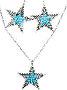 Fashionable Sparkling Star & Turquoise Pendant Necklace, Boho Design For Women - Star - View 22