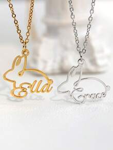 Customized Minimalist Fashion Name Necklace, Easter Gift, Personalized Name Pendant Necklace, Stainless Steel Jewelry, Girlfriend/Boyfriend Gift, Anniversary Birthday Gift, Suitable For Teenagers, Middle/High School Students, College Students, Elegant And Romantic - Multicolor - View 2