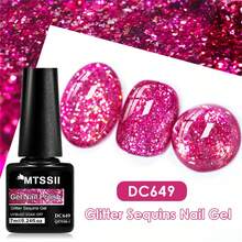 Mtssii 7毫升红紫蓝全息闪粉亮片凝胶指甲油，闪亮半永久可卸美甲油 - 彩色 - 查看 3