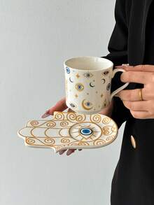1 Set Taza y platillo de café de ojo de demonio de cerámica, taza de té y café artesanal de alta estética, adecuado para el hogar, restaurante, cafetería - Taza de desayuno, taza de té, taza de café linda, creativa y personalizada, regalo perfecto para cumpleaños y días festivos - Multicolor - Ver 3