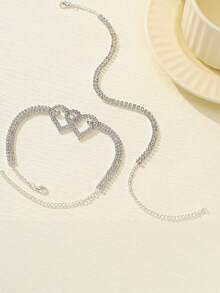 2pcs Double Heart Anklets, Shiny Beach Anklets, Fashionable & Suitable For Men/Women, Holiday Party, Daily Wear, Birthday Gift, Jewelry Gift, Wedding Season - Multicolor - View 5
