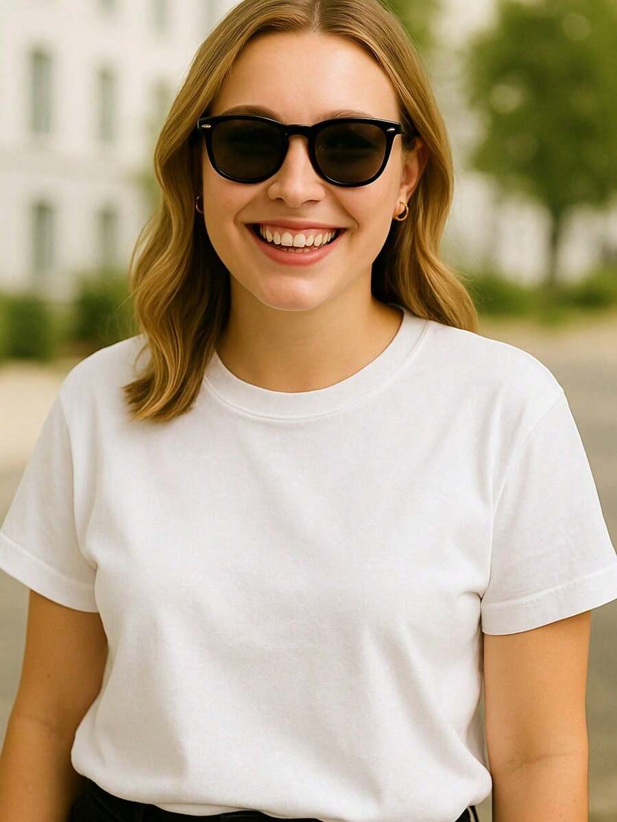 Women's T-Shirt, Vibrant Colors, Basic T-Shirt, 100% Cotton, Loose And Flowy Fit - 白色 - 查看 1