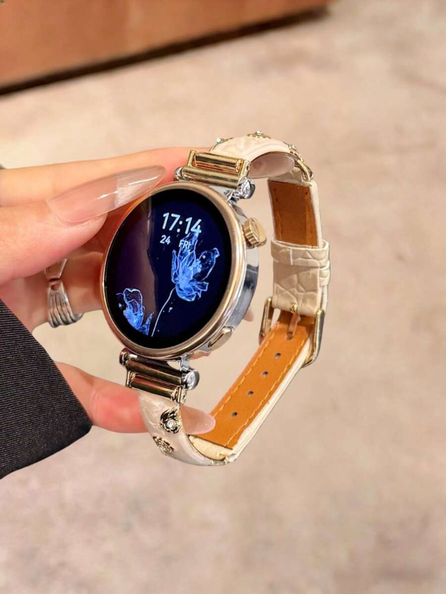 The Diamond-Encrusted Camellia Leather Strap Is Suitable For Galaxy Watch 7/6/5/4 (40mm, 44mm, 47mm, 46mm, 41mm), Galaxy Watch 5 Pro (45mm), Galaxy Active 2, Galaxy The Watch 3 (18/20/22mm), And Compatible With HW Watch 5/4/3/2/1 And GT5/4/3/2, As Well As HW Watch Fit3/Fit4 And HW Band 8/9/10 NFC