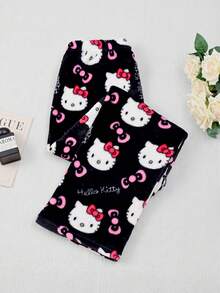 SANRIO 1 chiếc quần pajama nhung mềm mại dễ thương được cấp phép chính thức, độ dày vừa phải, thích hợp cho mùa xuân, thu và đông, mềm mại và thoải mái, phù hợp cho mọi lứa tuổi, lý tưởng để ngủ hoặc nghỉ ngơi, cũng là món quà hoàn hảo cho các dịp lễ, sinh nhật, mùa tựu trường, Giáng sinh. - màu đen - Xem 2
