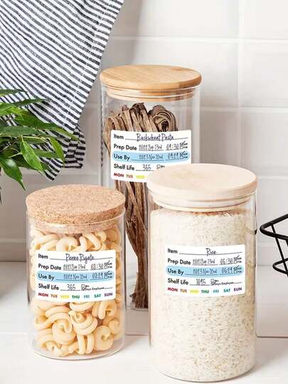 300张 6.35*3.81厘米 可移除冷冻食品储藏罐标签贴纸，适用于食品容器、罐子、厨房餐厅储藏标签