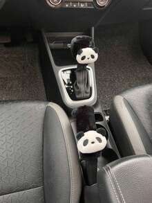 2pcs Winter Plush Car Gear Lever Cover, Gear Cover, Handbrake Cover, Panda Gear Protection Cover, Automatic Manual Transmission Cover, Universal Type Car Accessories - A - View 2