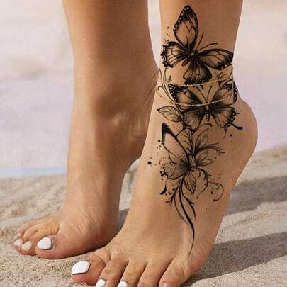 1pc Waterproof Temporary Tattoo - Black Butterfly Body Art, Easy To Apply And Remove, And Non-Irritating Fake Tattoo Suitable For Women/Men, Party, Travel, Daily Use - Durable Waterproof Decoration, Festival Accessory, Skin-Friendly Ink, Unisex Design, Convenient Sticker, Essential For Holiday Crowd