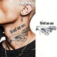 Venomous Snake & I Neck & Hand Temporary Tattoo, Rock & Hip Hop Edgy Style, Herbal, Waterproof, Lasts Up To 15 Days - Black - View 6
