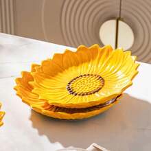 Plato de cerámica con diseño de girasol, plato decorativo de cena con diseño de girasol lindo, vajilla, plato de cena de cerámica con diseño de girasol creativo para el hogar y la cocina. Diseño único de girasol, haz que tu hora de la comida esté llena de sol y felicidad. Ilumina tu mesa de comedor con la encantadora vajilla de girasol. - Multicolor - Ver 10