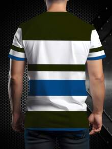 Men's Casual Round Neck 3D Striped Lightning Print T-Shirt, Breathable And Comfortable, Machine Washable. 100% Polyester, Lightweight Breathable Fabric, Suitable For Summer Wear - Multicolor - View 2