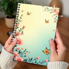 Caiet spiralat cu 100 de pagini, cu modele florale și fluturi proaspete, potrivit pentru serviciu, studiu, școală, cadou de absolvire, cadou de ziua de naștere, jurnal, notițe. Aspect elegant pentru a înregistra momentele vieții. - A - Vizualizare 4