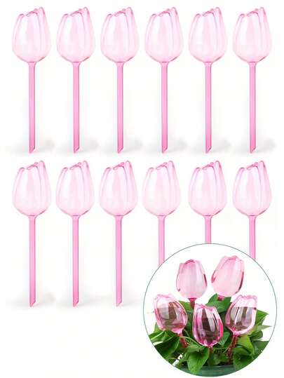 8 piezas Bolas de goteo automático con forma de tulipán con sistema de goteo lento y boquillas de rociado fino - Dispositivo de riego de plantas de plástico adecuado para plantas en macetas interiores/exteriores, cestas colgantes y follaje de interior, sistema de riego de bajo mantenimiento.