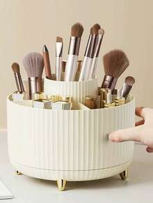 1pc 360° Rotating Desktop Makeup Brush Holder With 4 Golden Horns, Makeup Organizer Rack For Storing Eyeshadow, Lipstick, Brushes, Use In Room, Home, Bedroom, Bathroom, Desk, Accessories, Unique Gift - 彩色 - 查看 1