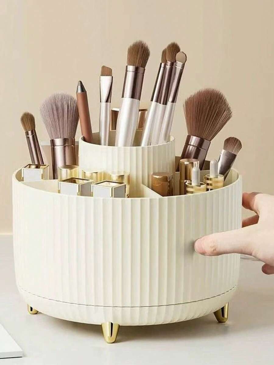 1pc 360° Rotating Desktop Makeup Brush Holder With 4 Golden Horns, Makeup Organizer Rack For Storing Eyeshadow, Lipstick, Brushes, Use In Room, Home, Bedroom, Bathroom, Desk, Accessories, Unique Gift - 彩色 - 查看 1