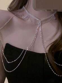 1 pieza Elegante accesorio de vestido de novia con cadena de hombro de cristal - Plateado - Ver 3