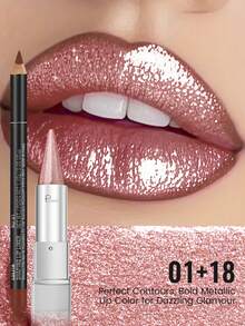 Pudaier 3 Packs Matte Lip Liner Set With Metallic Lipstick – Smooth Gliding Lip Liners For Defined Lips & Luxurious Diamond Finish Lipstick – Perfect Gift For Women For Thanksgiving & Christmas - 3PCS SET - View 3