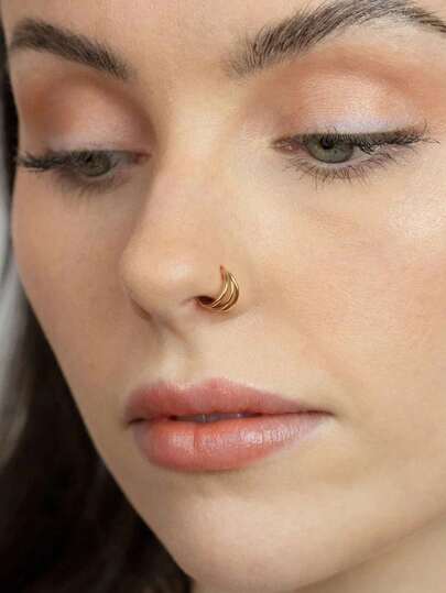 1件S925纯银鼻环，低过敏性，金色鼻环，双排/三排鼻环，纯银鼻钉，耳/鼻通用，饰品个性，适合日常佩戴