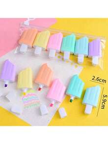 6支/套 卡通冰淇淋造型荧光笔，学生文具用品 - 套裝 - 查看 1