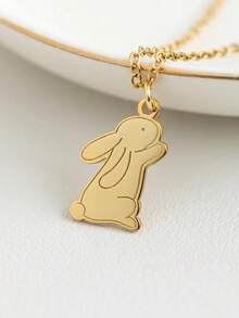 1pc Personalized Minimalist Rabbit Pendant With Custom Name, Cute Easter Gift, Reversible Wear, Fashionable, Minimalist, Casual, Retro, Y2K Style, Customizable, Unique, Ideal Gift For Boyfriend, Girlfriend, Mom, Family, Friends, Daughter, Son, Grandparents - Multicolor - View 3