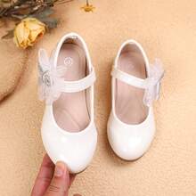 1 Pair New Girls' Solid Color Princess Mesh Rhinestone Butterfly Mary Jane Shoes, Soft Sole Anti-Slip Performance Shoes For Little Girls, Suitable For Performance And Matching With Dresses - White - View 4