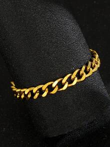 1pc Fashionable Delicate Gold Stainless Steel Chain Bracelet, Street Style Jewelry Accessory, Unisex Hip Hop Decorative Bracelet, Gift Accessory - Gold - View 2