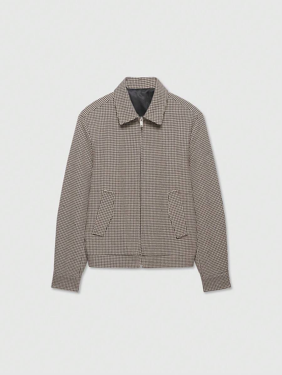 Casual Houndstooth Zip-Up Collar Jacket, Suitable For Spring And Autumn - Brown - View 1
