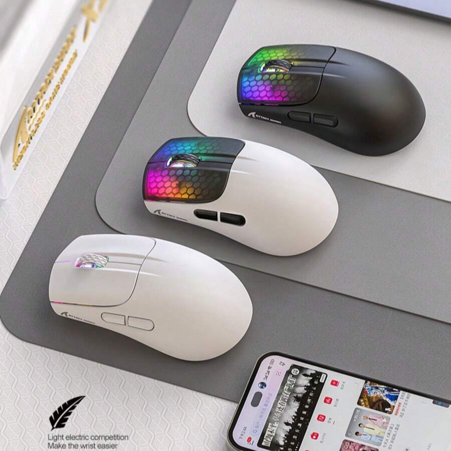 X5RGB 三模式无线鼠标，轻巧电竞游戏蓝牙/无线/有线鼠标 - 查看 1