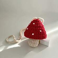 A Handmade Crocheted Mushroom Bag, Capable Of Holding Lipstick And A Lighter, Featuring Imaginative Crochet Craftsmanship; It's The Perfect Gift For Fabric Lovers. - Red - View 6