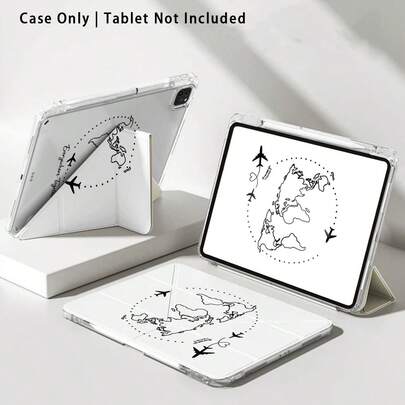 1个亚克力水晶平板电脑保护套，带支架，彩色图案包括飞机、地球、旅行，兼容荣耀、苹果、Galaxy等主流平板电脑型号，可折叠防弯折，硅胶加固边角，自动唤醒/睡眠功能，内置笔槽，多角度可调节支架——完美日常保护，理想礼品