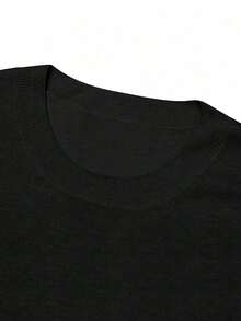 Men's Casual Collegiate Commuter Style Solid Color Minimalist Knit Short Sleeve Pullover Sweater, Plus Size, Spring/Summer - Black - View 5