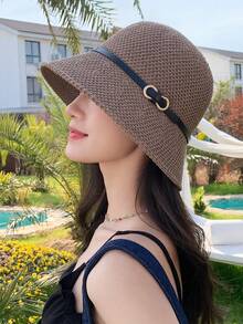 1顶夏季度假宽檐针织镂空遮阳帽，多功能渔夫帽，适合日常使用 - 多色 - 查看 4