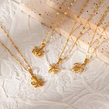 1pc Minimalist Ocean Theme Necklace, Stainless Steel Pendant Necklace, Versatile For Daily Wear, Beach Vacation - Multicolor - View 3