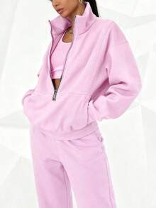 Women's Oversized Half Zip Tracksuit High Neck Loose Fit Sweatshirt And Wide Leg Pants Set Women's Casual Oversized 2 Piece Tracksuit Half Zip High Neck Sweatshirt And Wide Leg Pants Loungewear Cozy Must-Have! Women's Oversized Half Zip Tracksuit High Neck Loose Fit Sweatshirt & Pants Stylish & Comfortable: Women's Oversized 2 Piece Half Zip Tracksuit High Neck Sweatshirt Outfit - Hồng - Xem 5