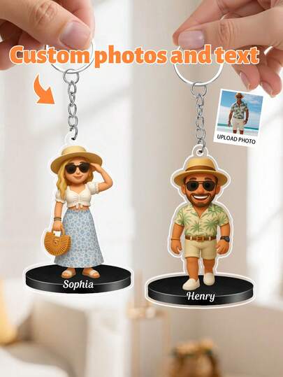 1 Stück personalisierter 2D Acryl Schlüsselanhänger, individuell mit Ihrem Foto, Foto und Text anpassen, jedes Bild in einen süßen 3D Charakter verwandeln, perfekt für Männer, Frauen, Kinder, Haustiere, Freunde, Paar, einzigartiges Geschenk für Freund, Freundin, Ehemann, Ehefrau, Jahrestag, Geburtstag, Valentinstag