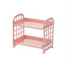 1pc Student Dorm Dual-Layer Folding Desk Organizer Rack - Pink - View 2