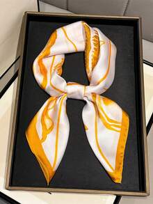 1条65*65厘米方形丝巾，女士缎面仿丝夏季沙滩清新优雅贝壳印花，多功能，可作领巾、头巾、披肩。 - 彩色 - 查看 6