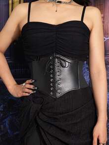 1条几何图案PU皮革弹力腰带 - A - 查看 1